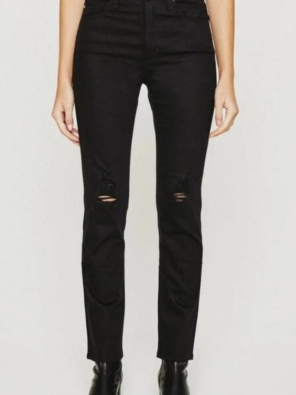 AG Adriano Goldschmied Black Straight Leg Jeans with Knee Rips